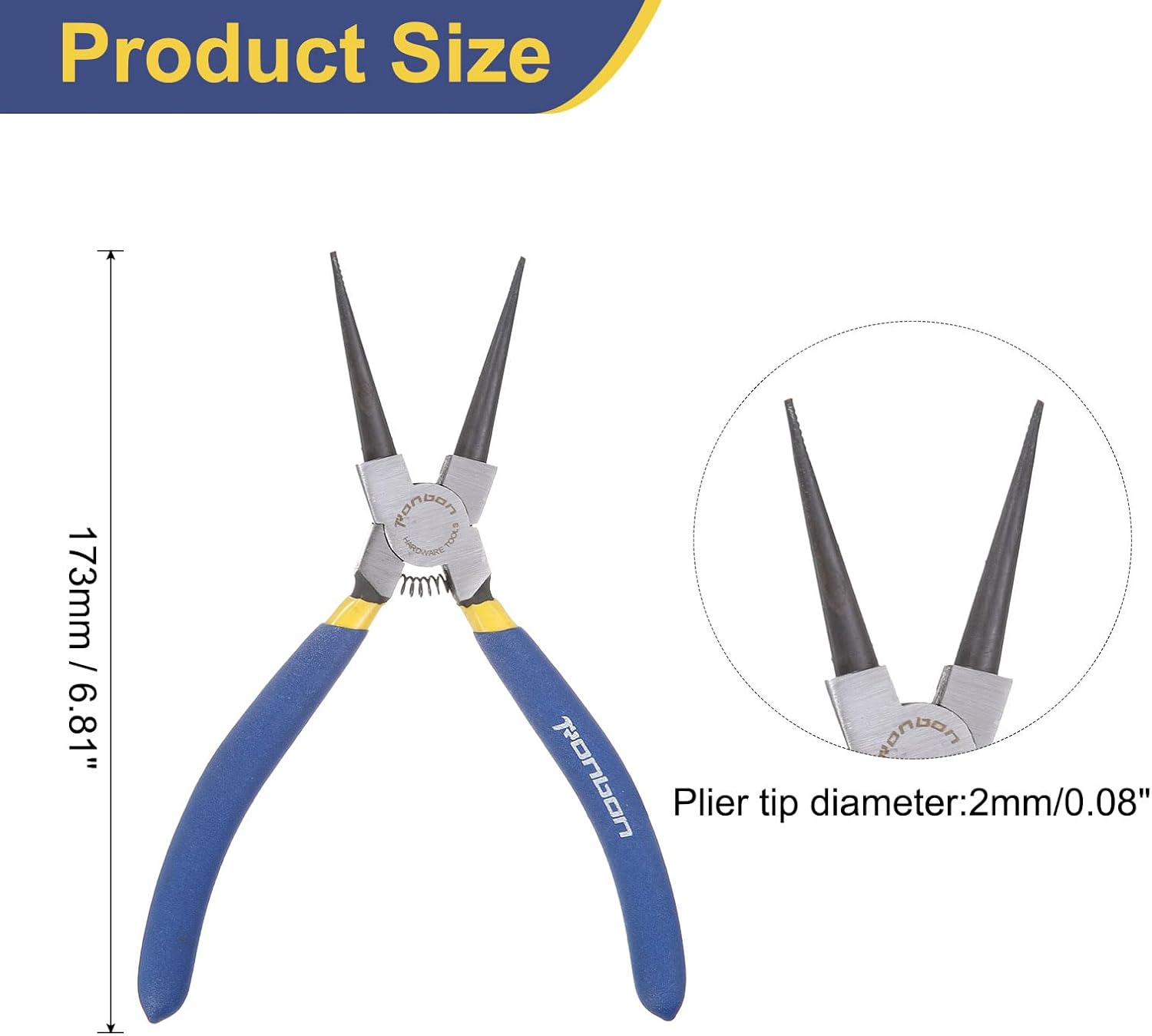 HARFINGTON Snap Ring Plier 7" Internal Circlip Pliers with 0.08" Straight Jaw Tip for Ring Remove Retaining Pliers, Blue