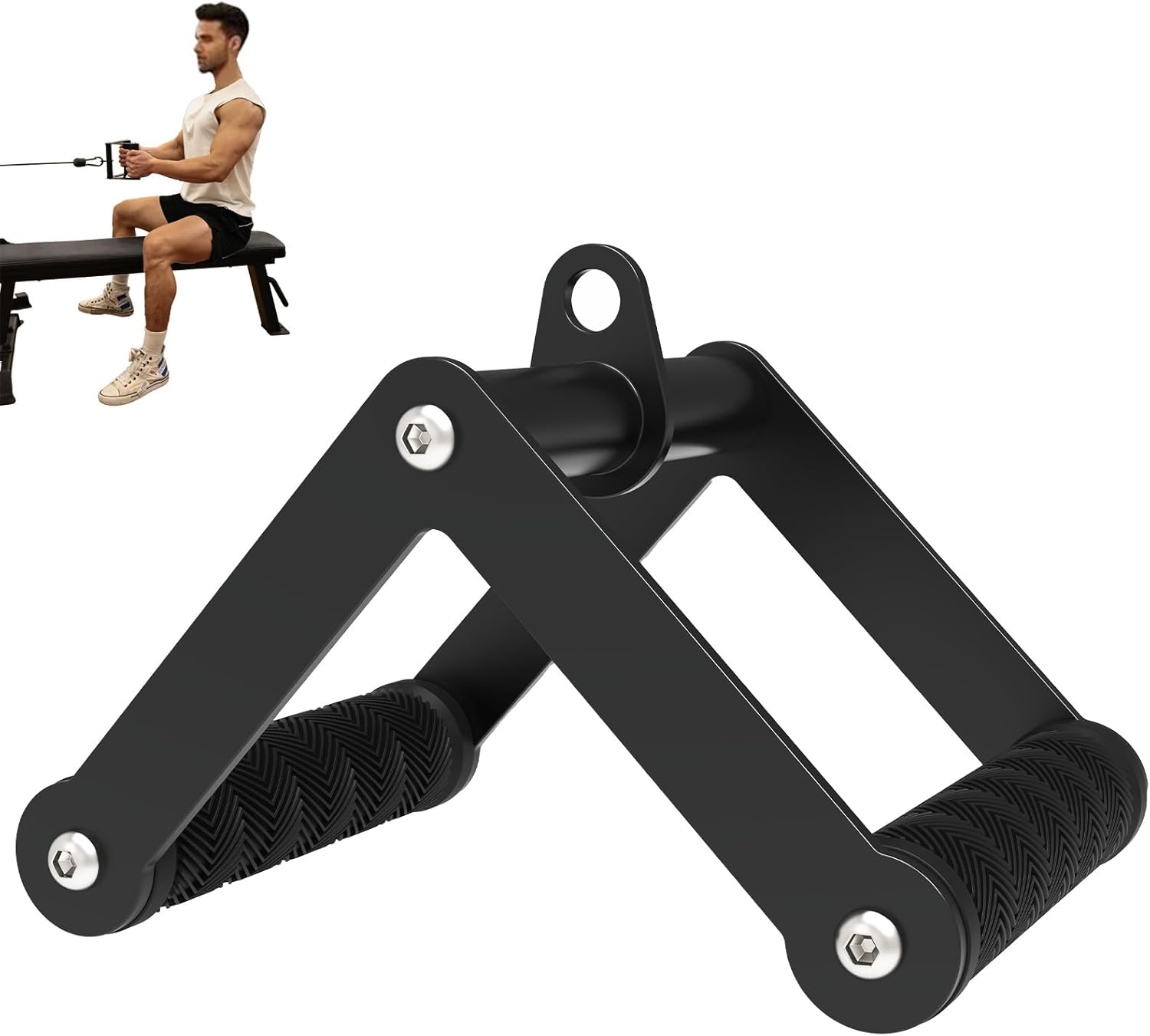 Fitarc Double D Rowing Handle Cable Pull Accessories for Gym, Non-Slip V Handle Attachment for Home Gym Equipment, T Bar Rowing Handle for Back Training, Lat Pull Accessories and Cable Machines