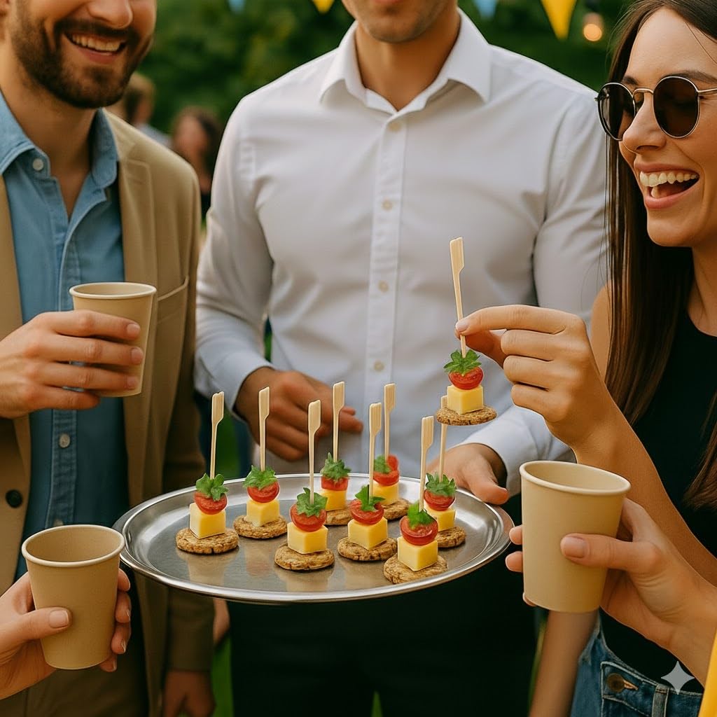 Commerline 2000 Stück Spieße Fingerfood | 12 cm Holzspieße aus Bambus | Cocktailspieße für Mini Burger und Sandwich | Bambusspiesse für Snack und Marshmallow | Schaschlikspiesse Holz
