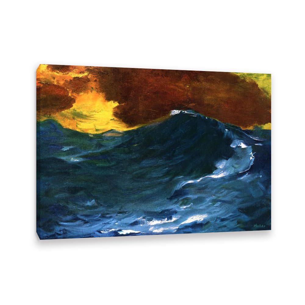 RXNHGJDS Emil Nolde Seascape Canvas Wall Art High Waves Expressionist Abstract Ocean Poster Emil Nolde Artwork Wall Decor for Living Room Bedroom Office Home Decor110x80cm(43x31in) Frame