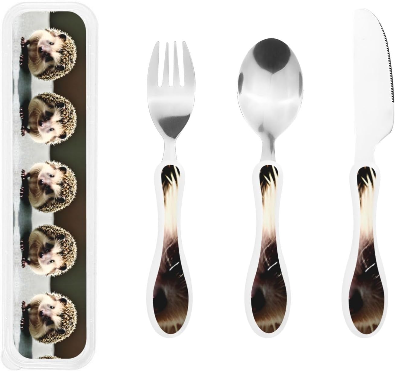 Cute hedgehog 3 Piece Stainless Steel Flatware Set Silverware Spoon Fork Set with box