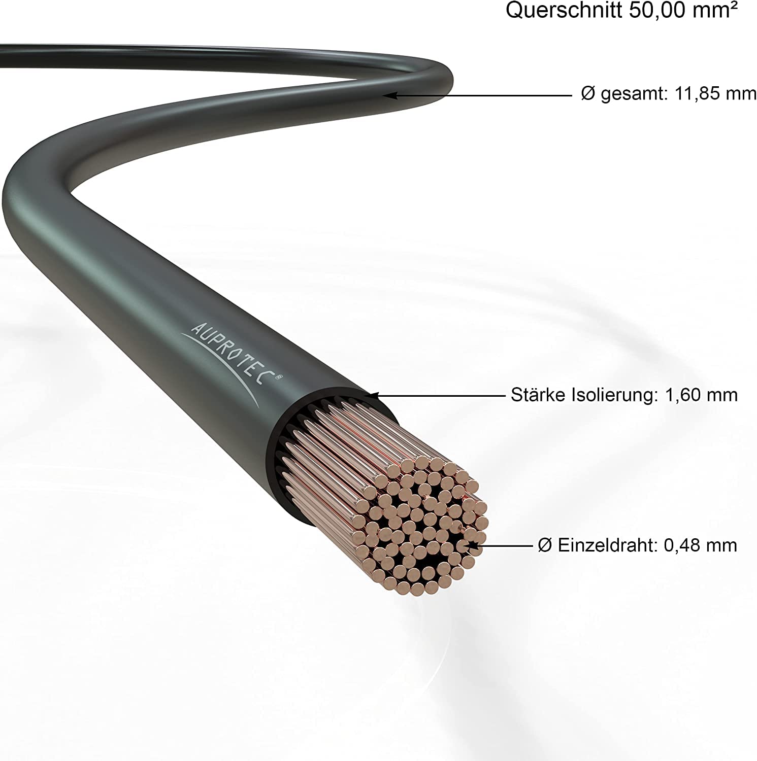 Cavo elettrico unipolare 50.0 mm² Cavo della batteria per auto moto autocarro 1m 5m o 10m selezione: (1m metro 50.0 mm² filo di rame, nero)
