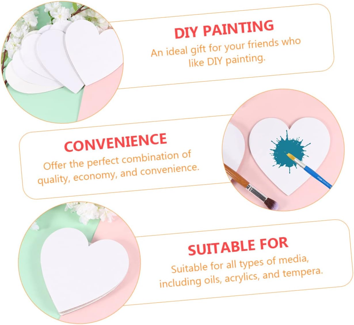 5pcs Heart-Shaped Oil Painting Panels Pre-Drawn Canvas Boards for DIY Art Projects for Students and Beginners Pure Cotton Material