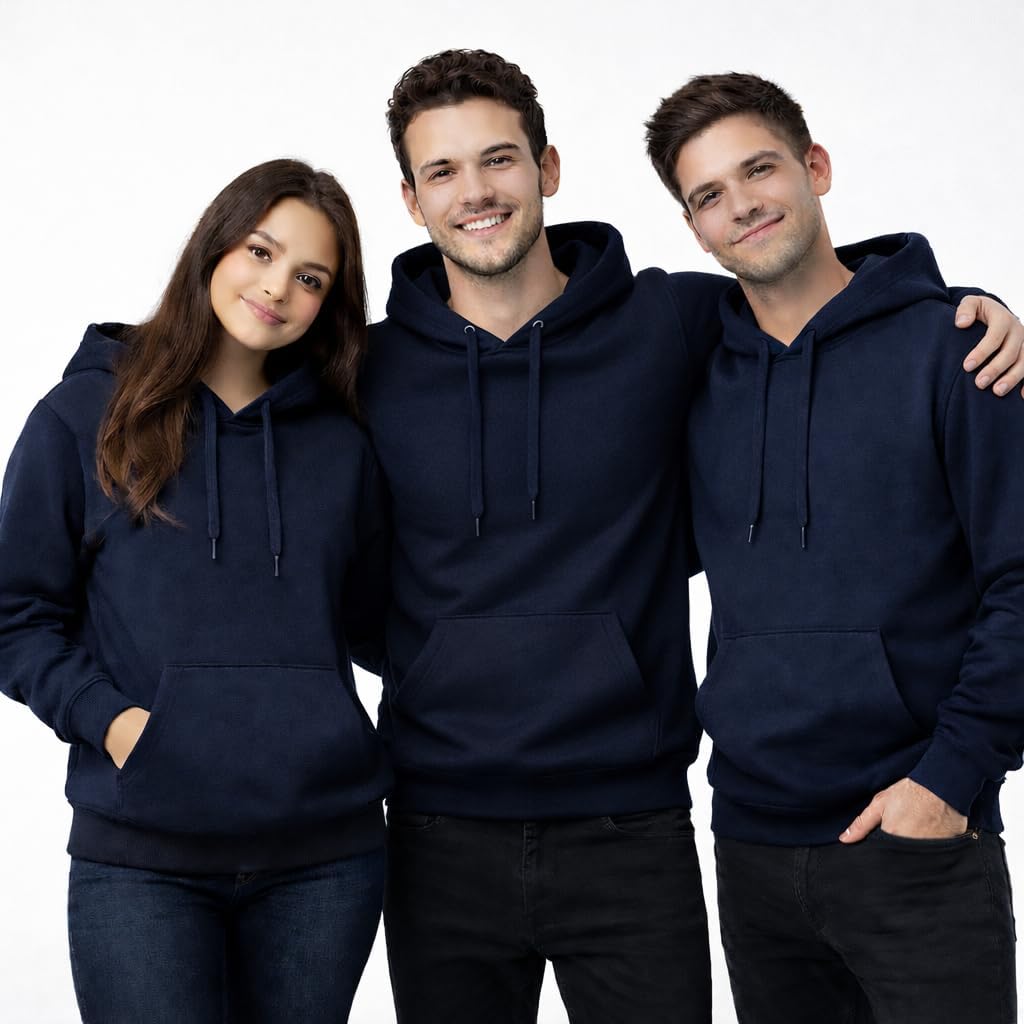 ANWA 3 Pack Plain Fleece Pullover Hoodie, 70% Cotton 30% Polyester, Long Sleeve Casual Compfy Classic Fit