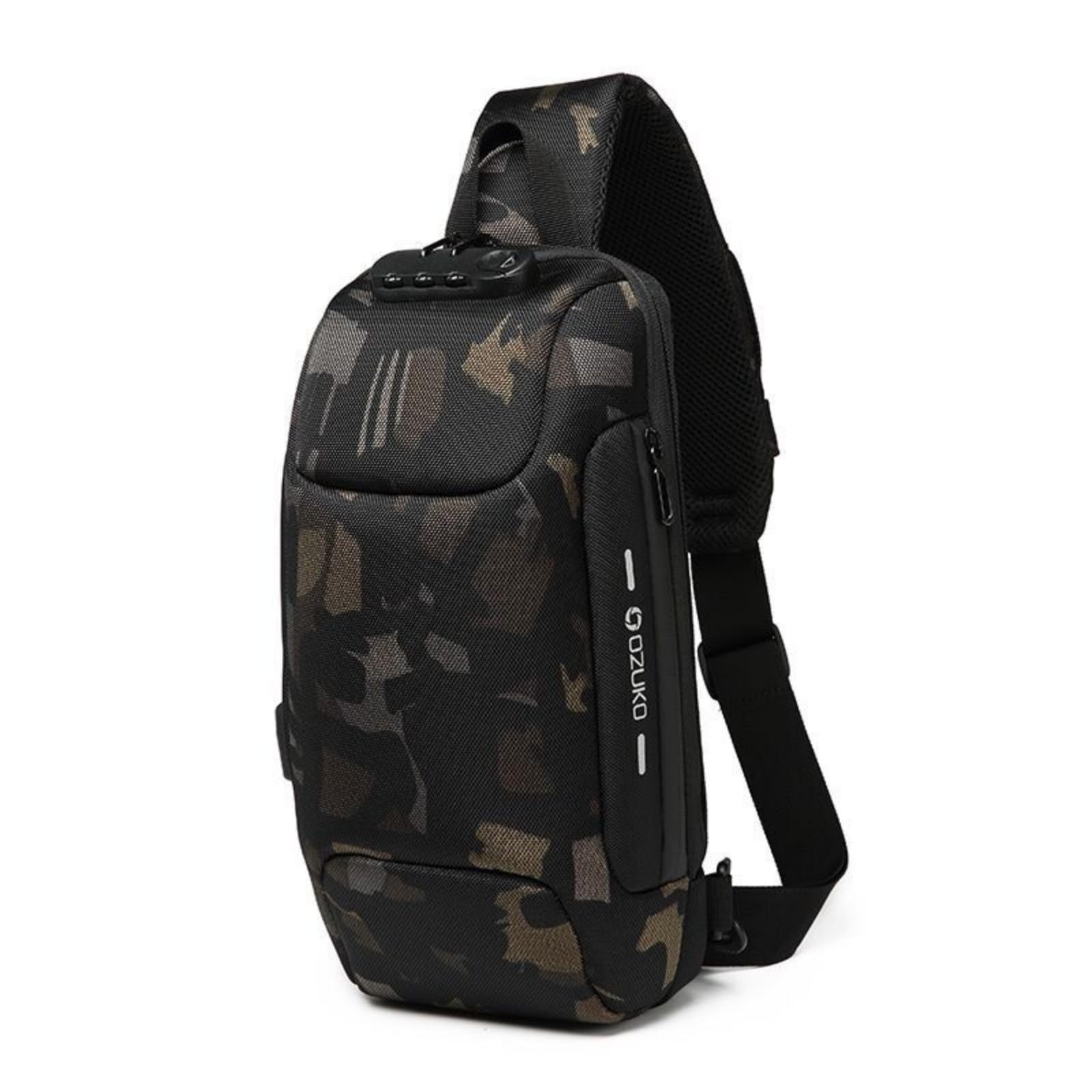 OZUKO sling bag for men anti theft backpacks with usb charger Travel Hiking Chest Bag Daypack water proof (Camouflage)