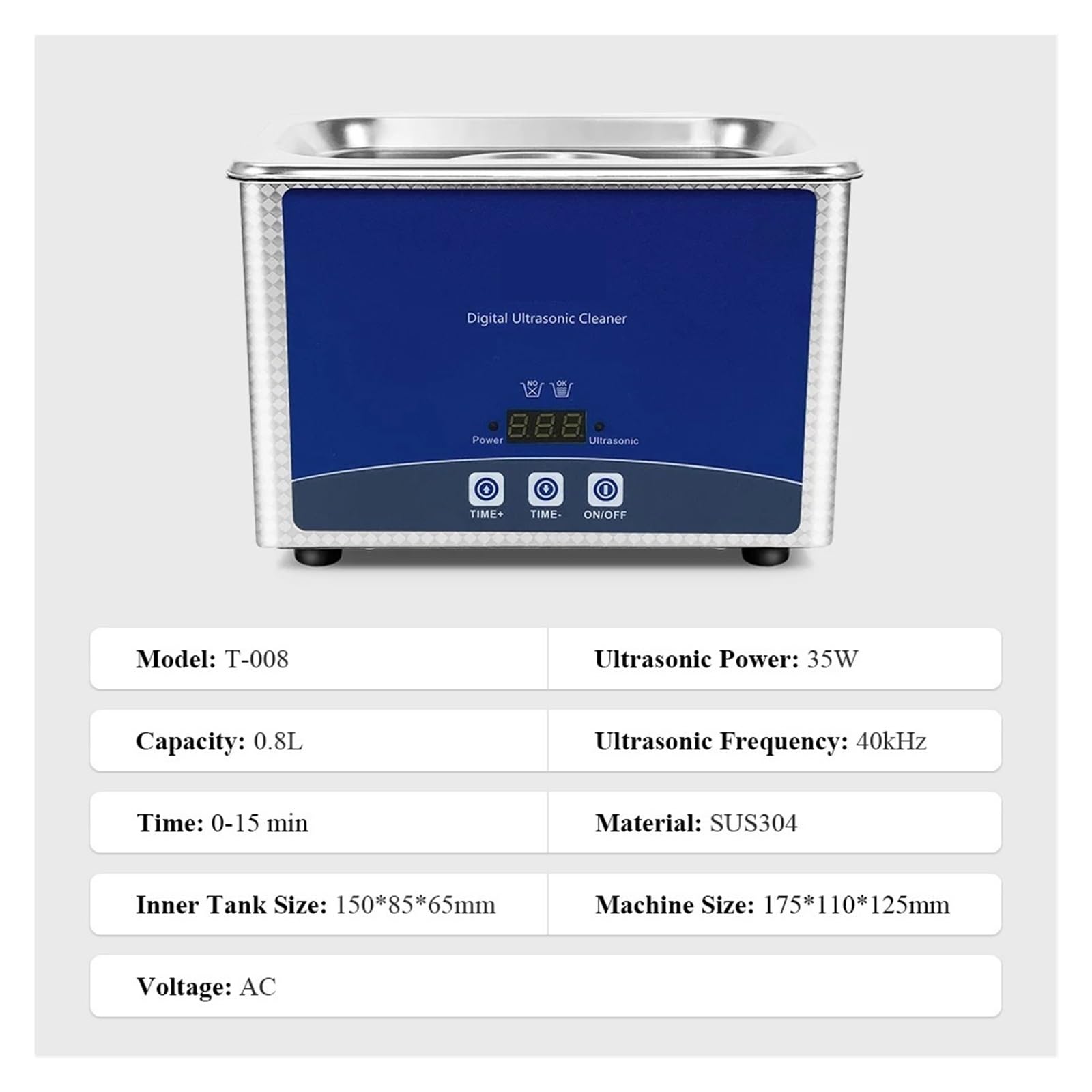 Limpiador Ultrasónico Digital De 0,8 L For Baño, Tanque SUS304, Desengrasante De Óxido Y Aceite, Boquilla De Combustible, Joyería, Anillo, Collar, Limpieza Por Ultrasonidos Dental Amplia AplicacióN