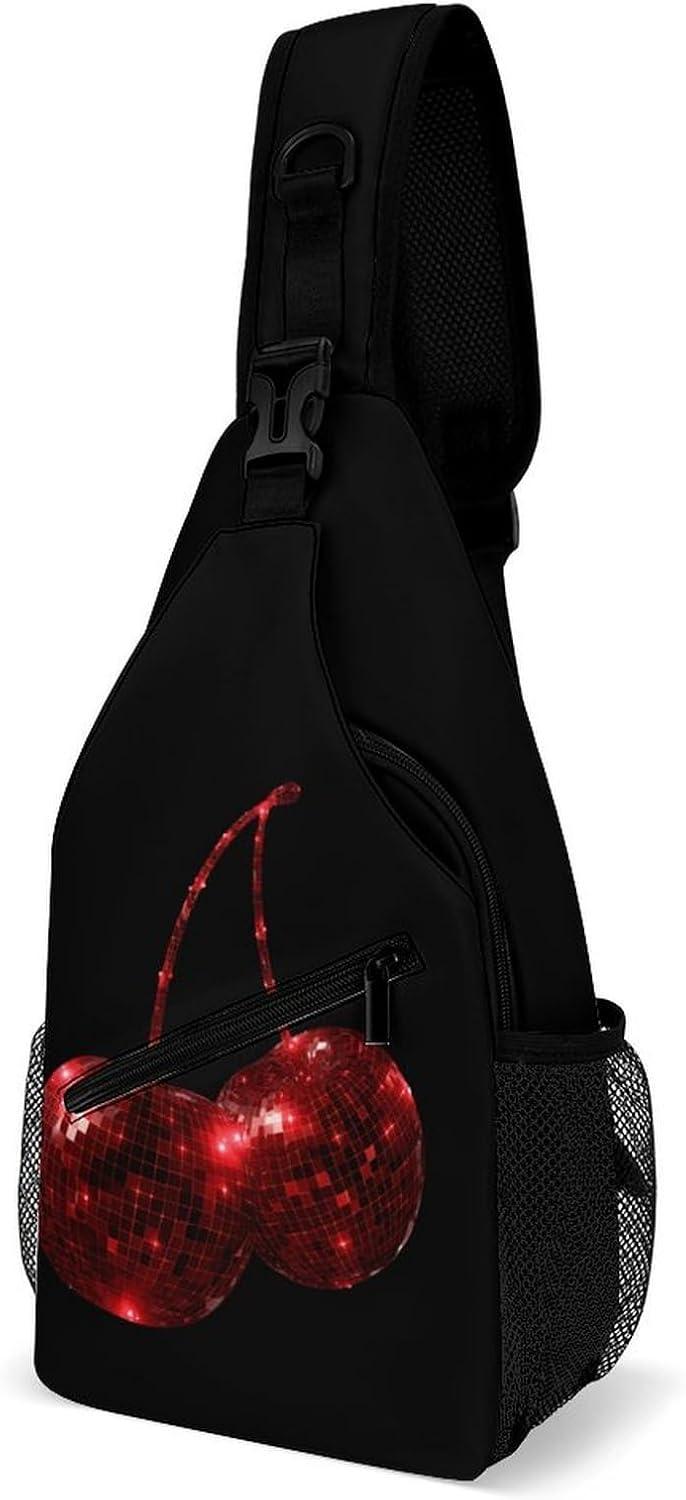 Disco Ball Cherryes Men Crossbody Sling Backpack Chest Bag | Travel Fanny Pack,Hiking Daypack,Print Shoulder Bags