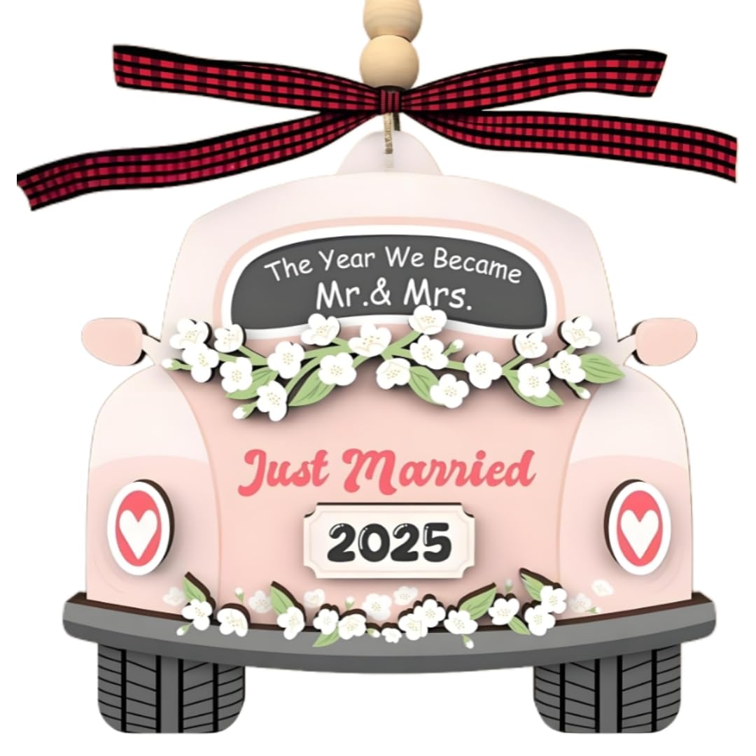 Tivleed Pink Wedding Gifts, Mr And Mrs Gifts, Wedding Gifts For Bride And Groom - 2025 Wooden Hanging Ornament, Keepsake For Newlyweds, Engagement Present For Couples (10X10cm)