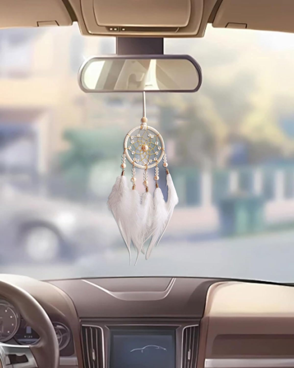 2 Piezas De Atrapasueños, Atrapasueños De Plumas Hechos A Mano,para Niñas Y Niños como Regalos, Decoraciones para El Coche del Dormitorio De La Habitación De Los Niños (Blanco + Gris)