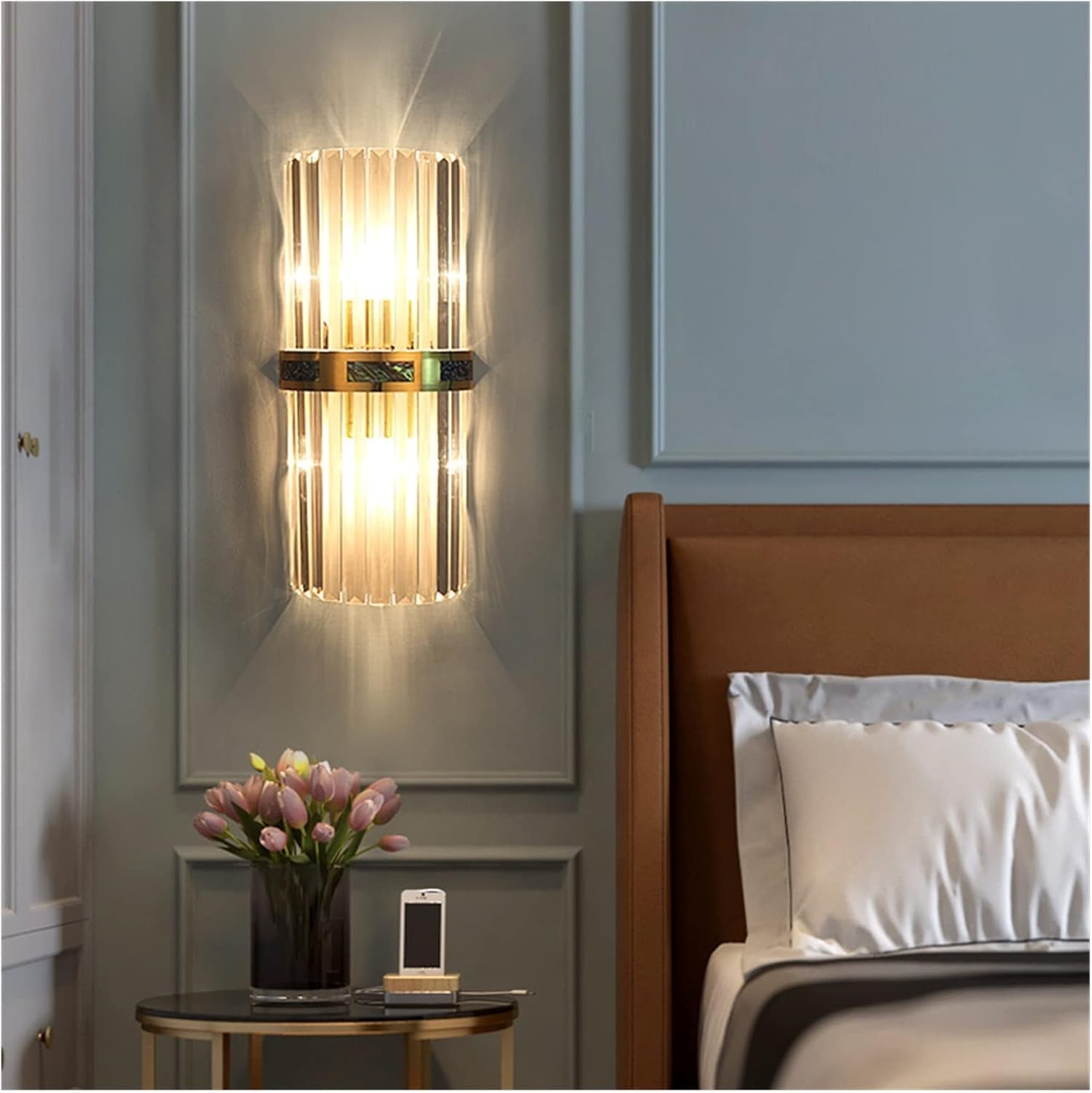 ASerZenith Wall Lamp, Crystal Bedside Lamp Copper - Antlers Light On The Wall Indoor Decorative Wall Lamp,Dia20 H45Cm