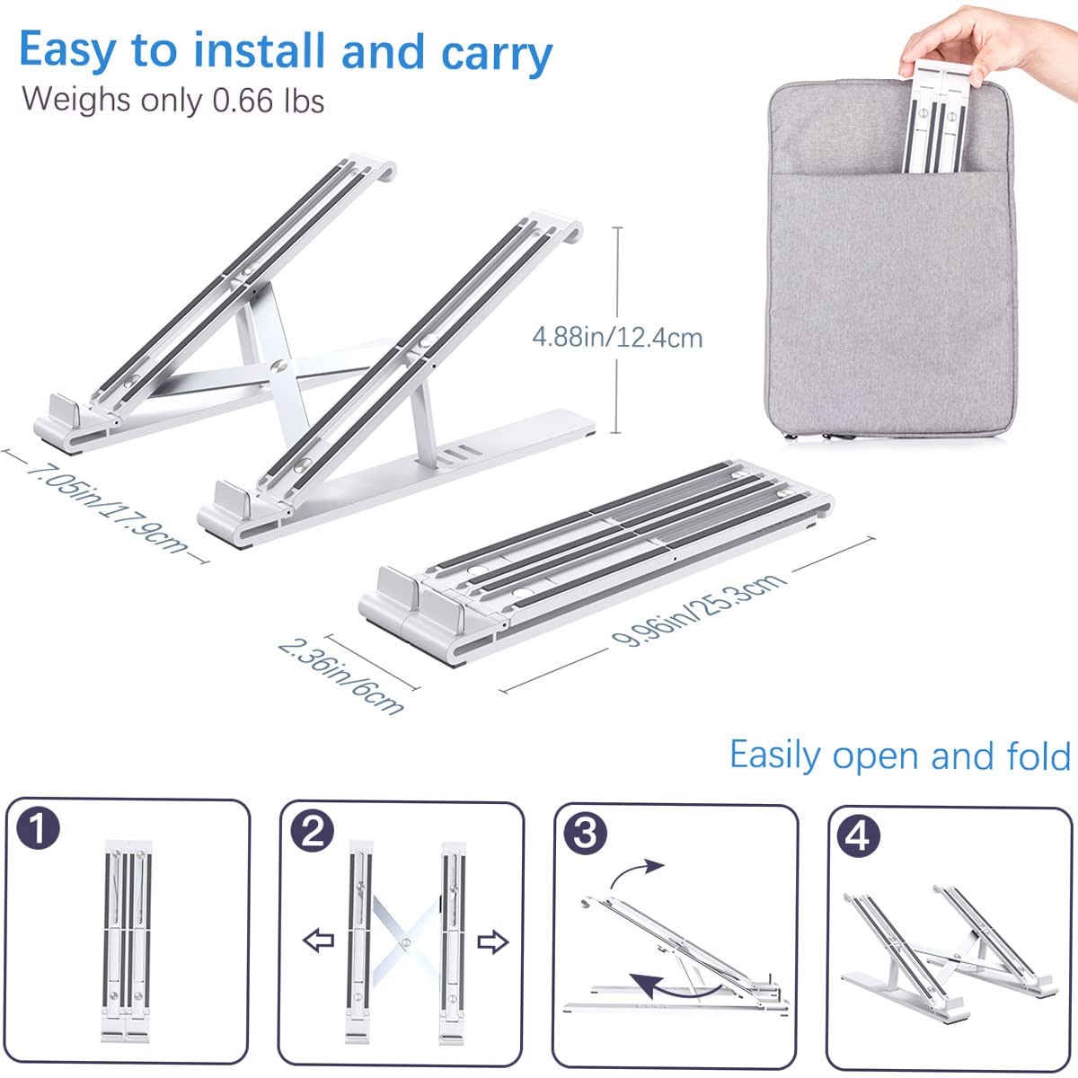 MiiKARE - Supporto per computer portatile, altezza regolabile, con gambe integrate, ergonomico