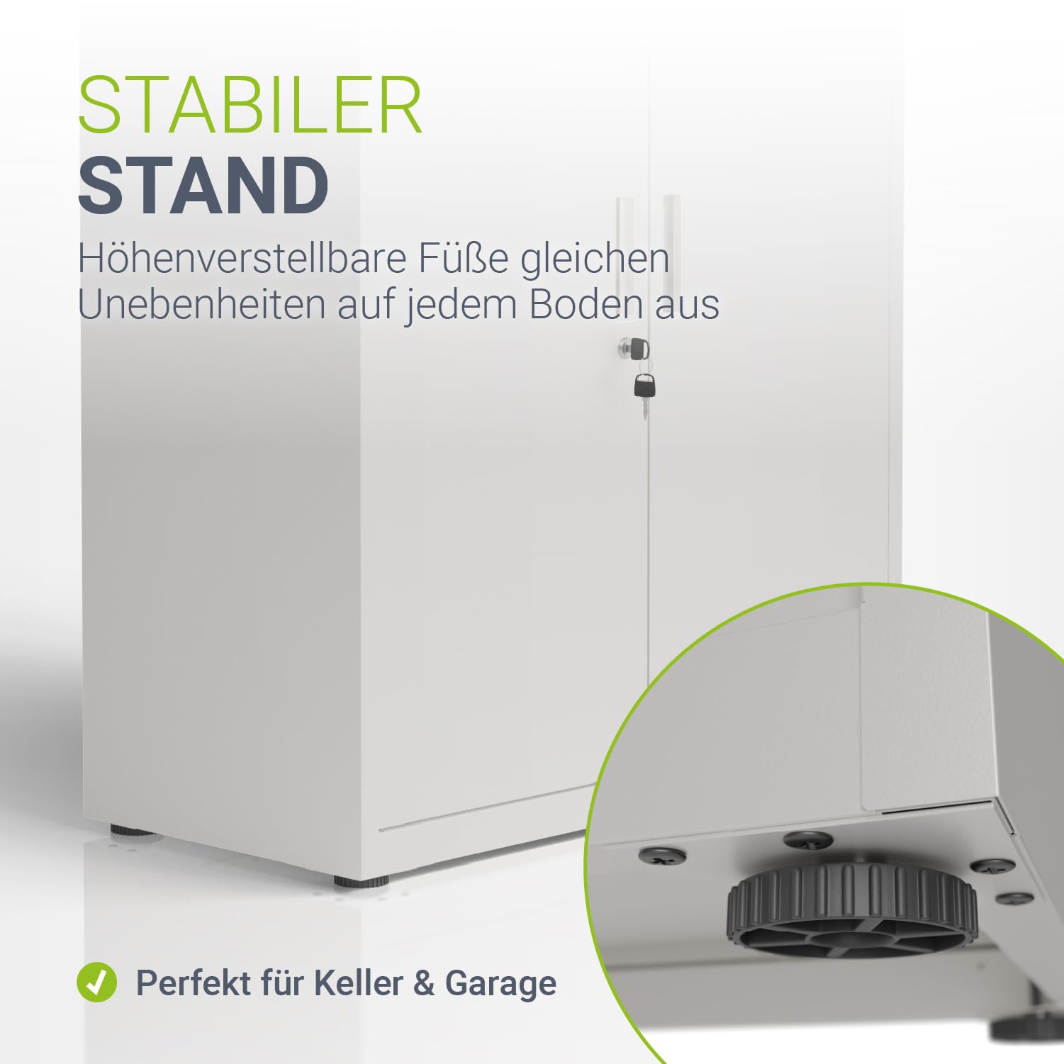 Juskys Aktenschrank aus Metall – 180x80x40 cm abschließbarer Büroschrank aus Stahl mit 3 verstellbaren Einlegeböden, höhenverstellbare Füße - Weiß