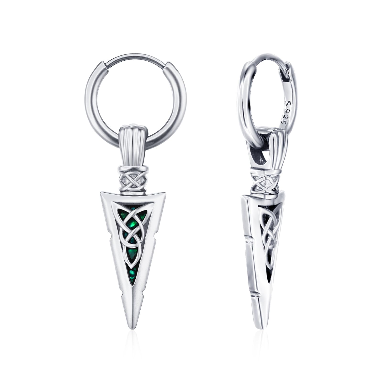 Redsun - Orecchini a cerchio in argento Sterling 925 con punta di freccia, stile vichingo, stile celtico, gioielli nordici, unisex, regalo per figlio