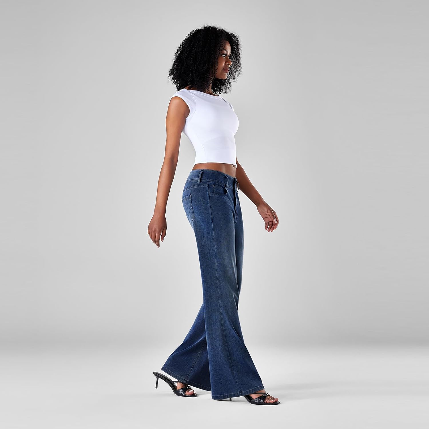 Fanica Women's High Waisted Wide Leg Jeans, Stretchy Flare Leg Relaxed Fit Denim Pants - Image 4