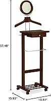 Vista 3 de Winsome Soporte de valet de madera con espejo, cajón, gancho de corbata, ruedas, nogal antiguo (94155)