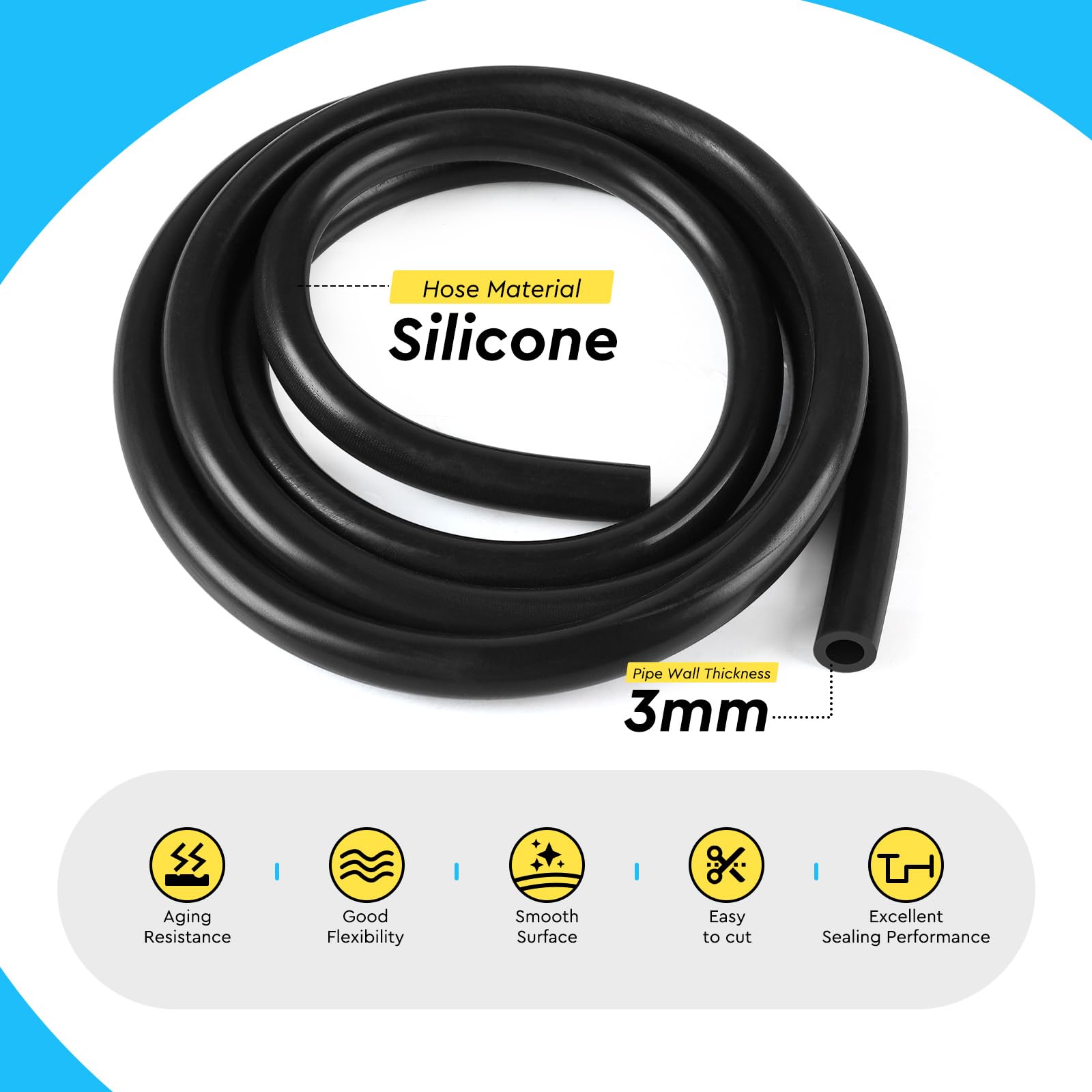 SWAWIS Kit 6 Manguera de Vacío de Silicona 2m Diámetro Interior 3/4/5/6/8/10mm, Tubo de Vacío de Silicona con Cortatubos, 130 PSI, -40~220°C, para Aire y Agua en Auto