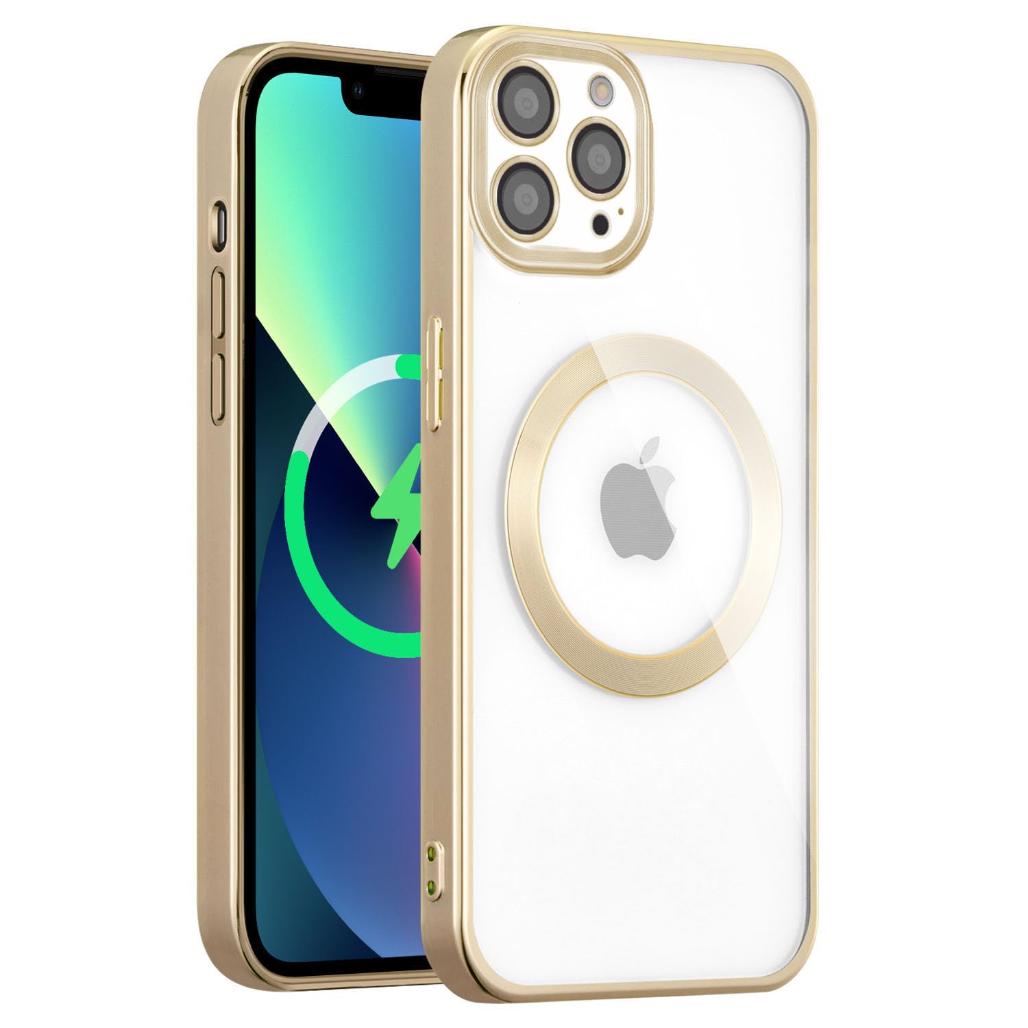 QLTYPRI Magnetic Clear Case for iPhone 15 Pro Max Compatible with MagSafe Wireless Charging, Electroplated Edge Soft Slim Transparent TPU Bumper Shockproof Phone Case Cover for iPhone 15 Pro Max– Gold