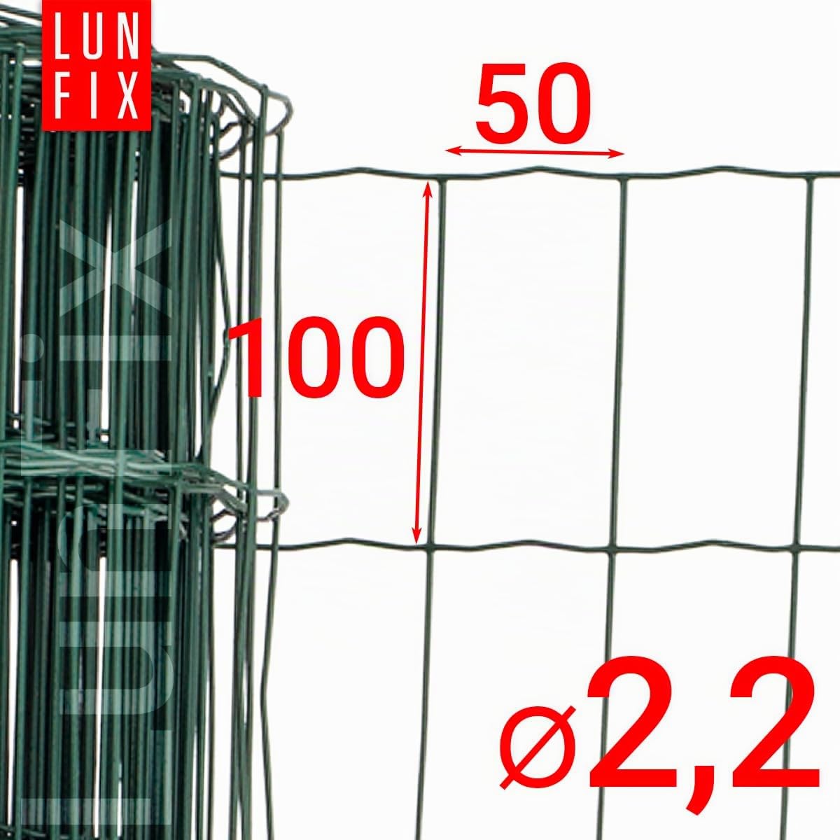 Malla metalica verde PVC 100x50mm, malla galvanizada Ø2.2mm 120cm x 10m, red de alambre para jardin y gallinero, rollo resistente exterior, Lun Fix