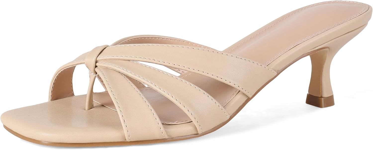 femflame Kitten Heels Flip Flops for Women Square Open Toe Slip On Black Heels Mules Slides Sandals Beach Dressy Strappy Heels Summer Sandals