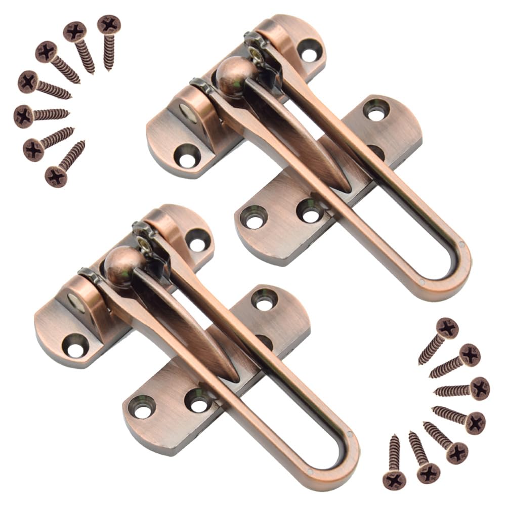 Yosawo Red Bronze 2 Pcs Door Lock Latch,Home Security Door Lock, Swing Bar Door Lock,Safety Childproof Reinforcement Door Stopper,Hotel Door Latches With Screws（Red Bronze/Sy））
