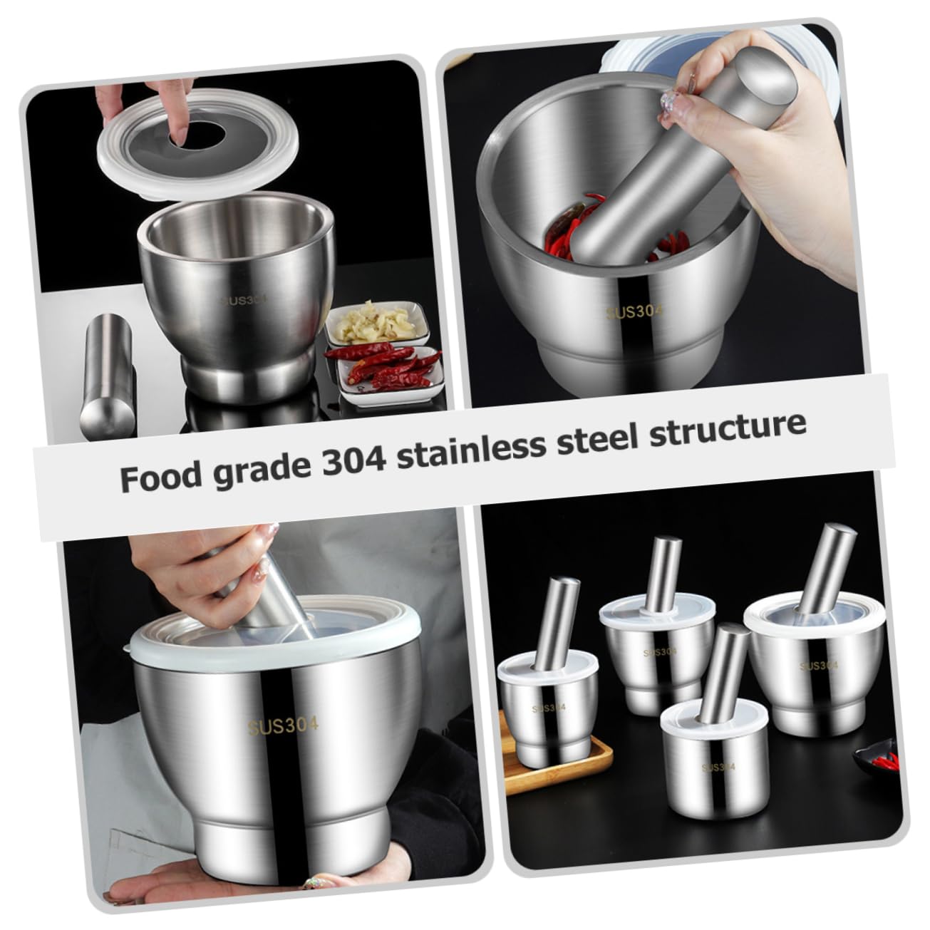 Stainless Steel Spice with Cover Small Pestle Mortar for Garlic and Spices Versatile Kitchen Tool for Efficient Grinding and Easy Use