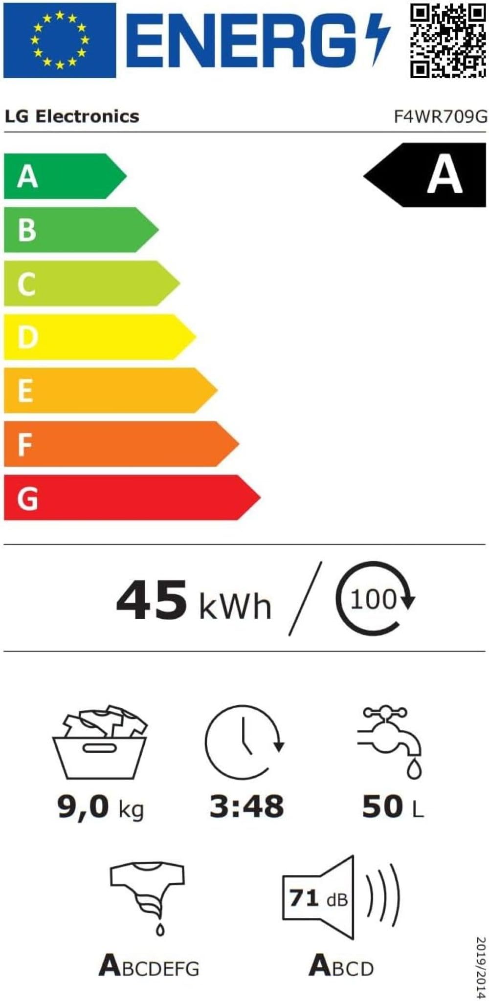 LG F4WR709G | Klasse A -10% Waschmaschine | 9 kg | AI DD | Steam | Turbowash360 | 60 x 62 x 85 cm | Weiss