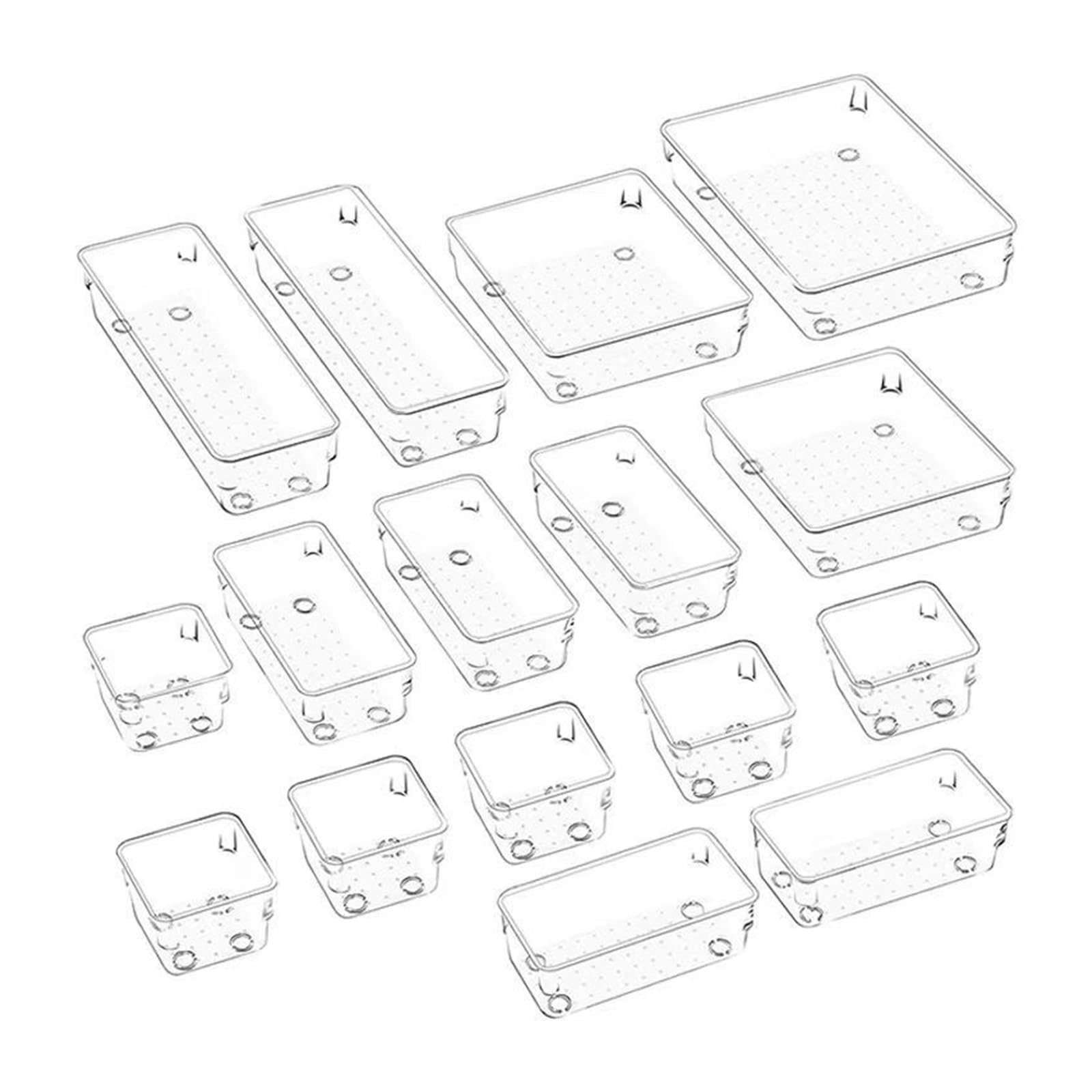 Vassoi trasparenti per cassetti organizer Set contenitori multi-formato per cucina, bagno, camera da letto e ufficio Organizer per cassetti trasparente PET