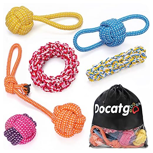 Docatgo Juguetes para Perros, Masticar Interactivos，Hecha de Algodón y Cuerda de Nylon Seguro Sano Juguete Interactuar Adecuado para Medianos Juguetes Perros（6 Piezas）