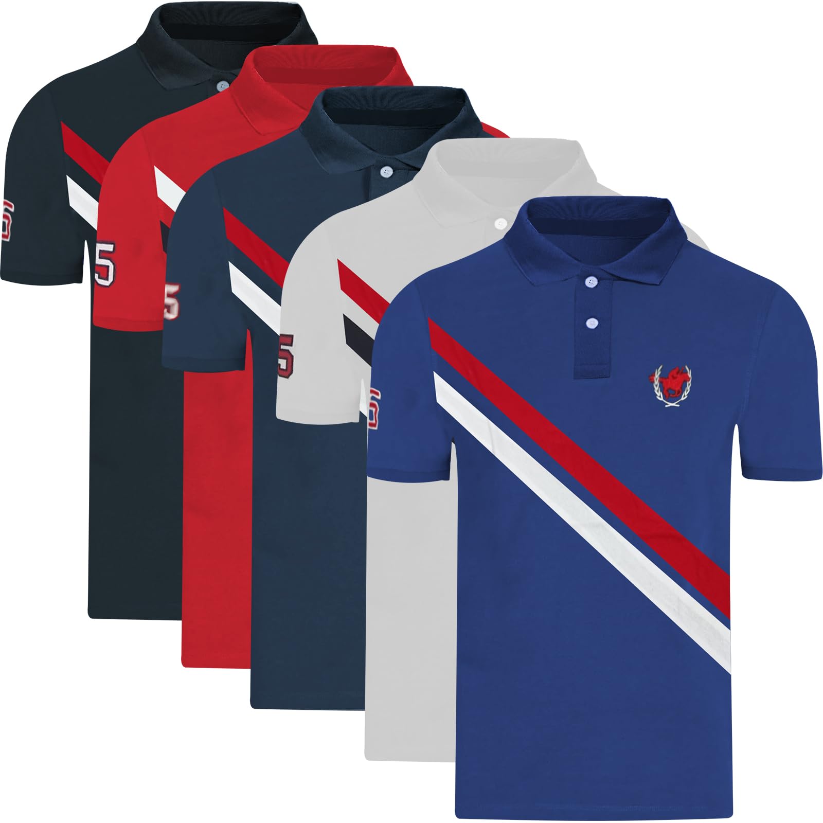 WJL WHISPERING JONES LONDON Mens 5-Pack Polo Shirts Striped