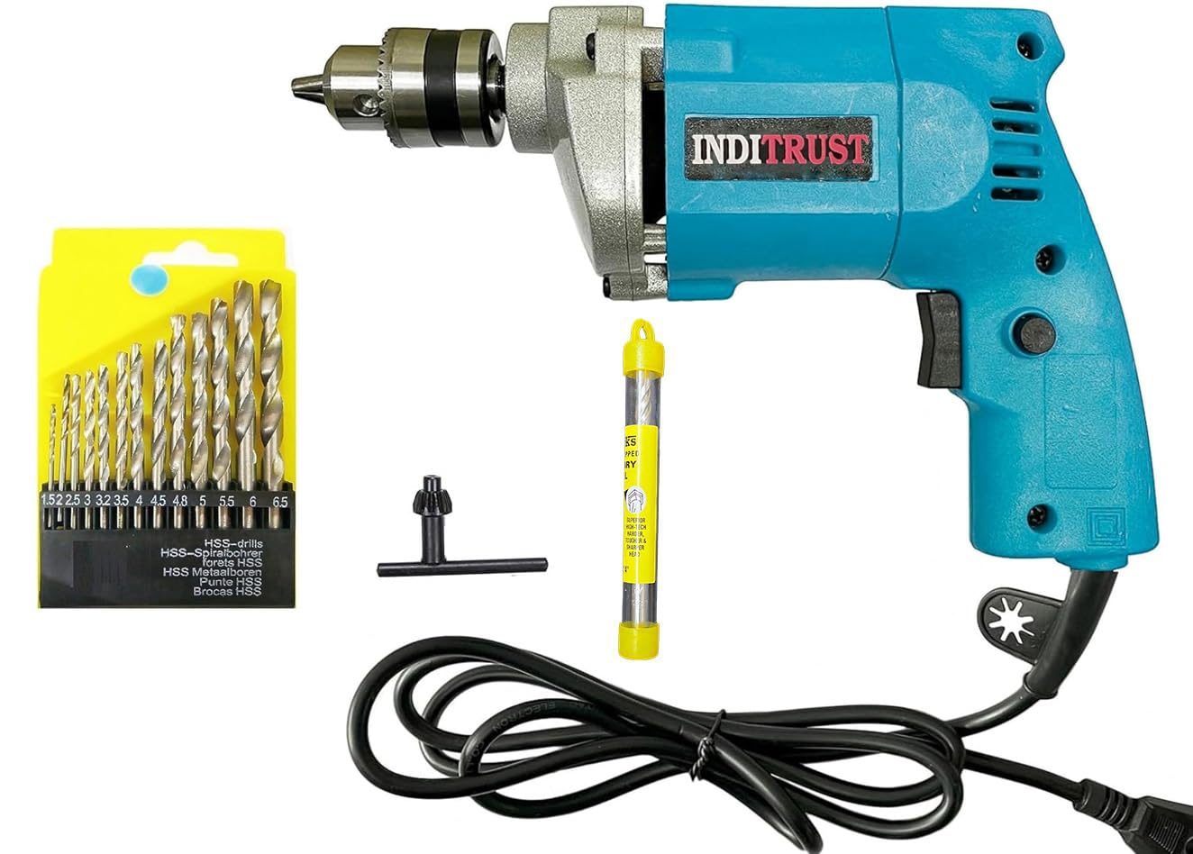 Inditrust 10mm Electric Drill Machine with 6-Months Warranty,13pcs HSS Drill Bits and 1 Masonry Bit-image-0