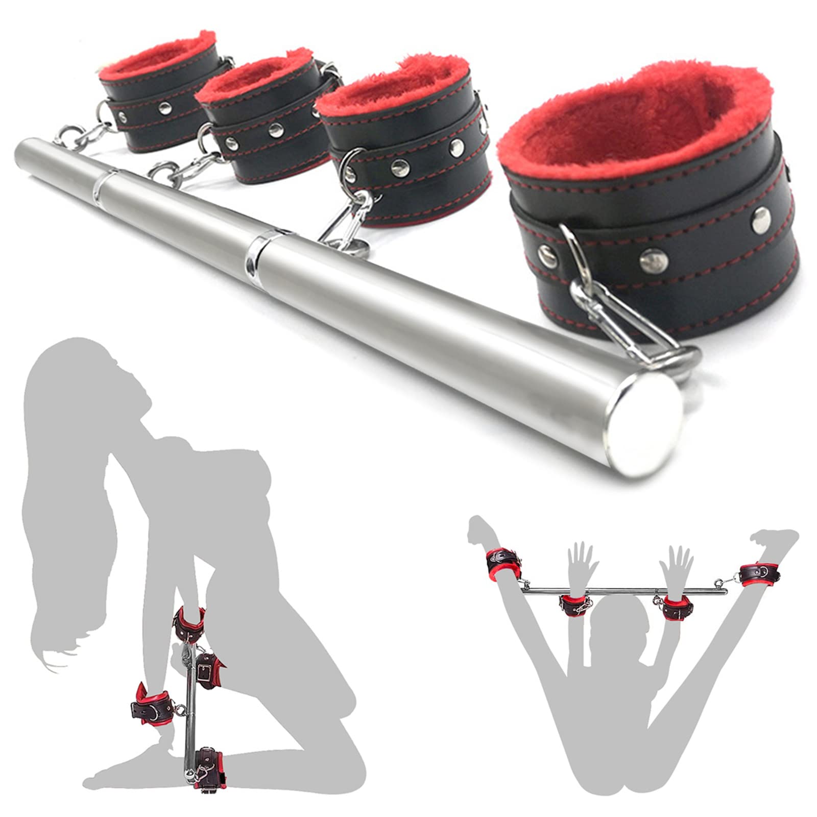 60CM ensemble de bondage barre d'expansion BDSM sex toy, barres de retenue de bondage en acier inoxydable avec menottes à la cheville, système de retenue de jambe à posture forcée