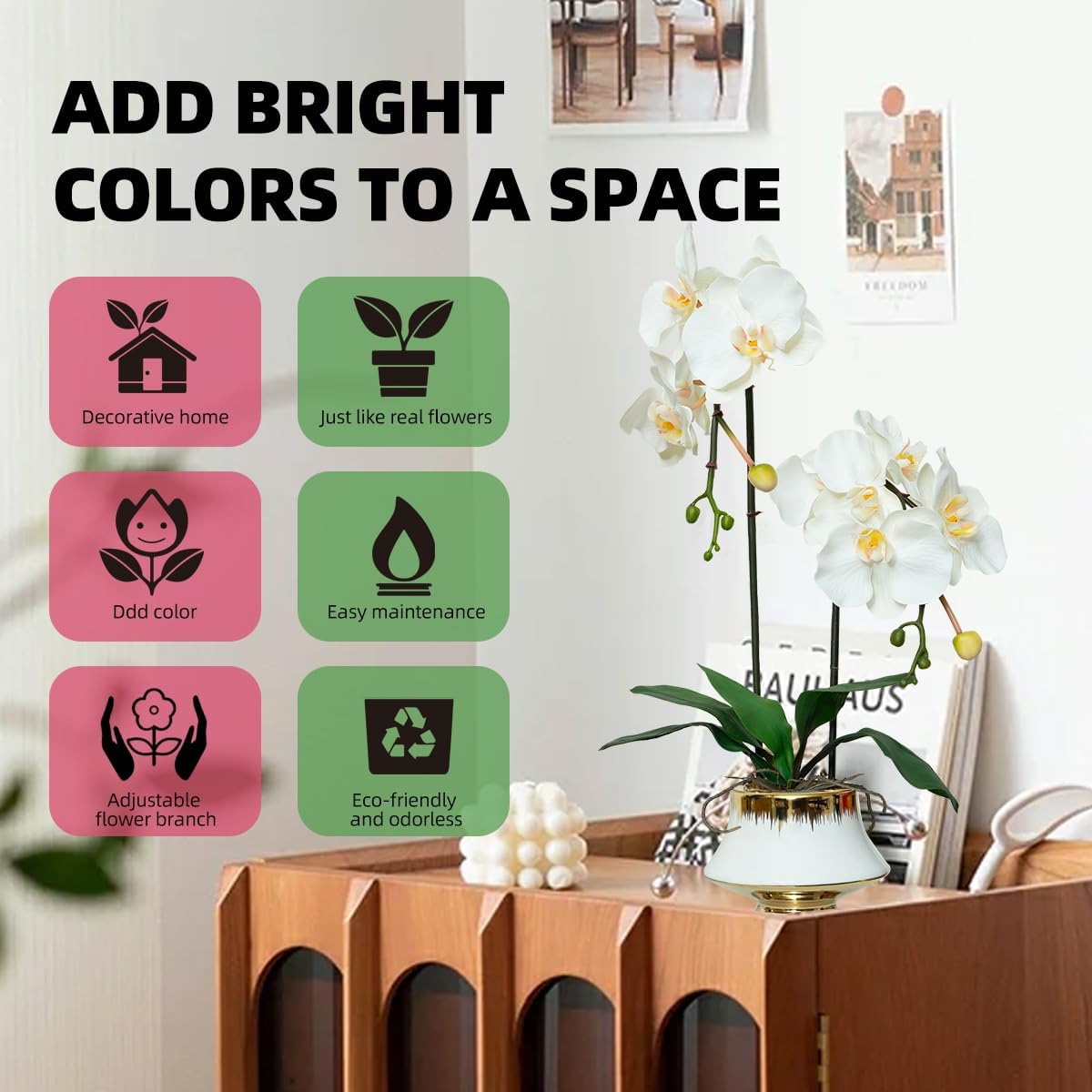 CXGS Orchids Artificial Flowers Realistic Fake Flowers in Ceramic Vase 20" White Faux Plants Indoor Lifelike Soft PU Phalaenopsis for Centerpiece Hotel Home Decor