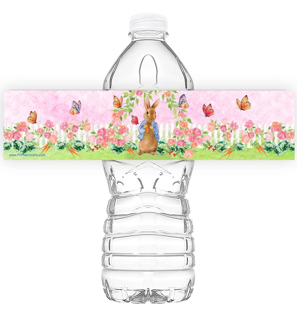 Peter Bottle Wraps - 20 Rabbit Water Bottle Labels - Peter and Rabbit Decorations - Pink Bottle