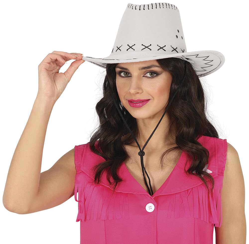 FIESTAS GUIRCA | Faux Leather Cowboy Hat - Costume Accessory for Wild West, Texas and Carnival Parties - Ideal for Cosplay and Halloween - Unisex Adult - White