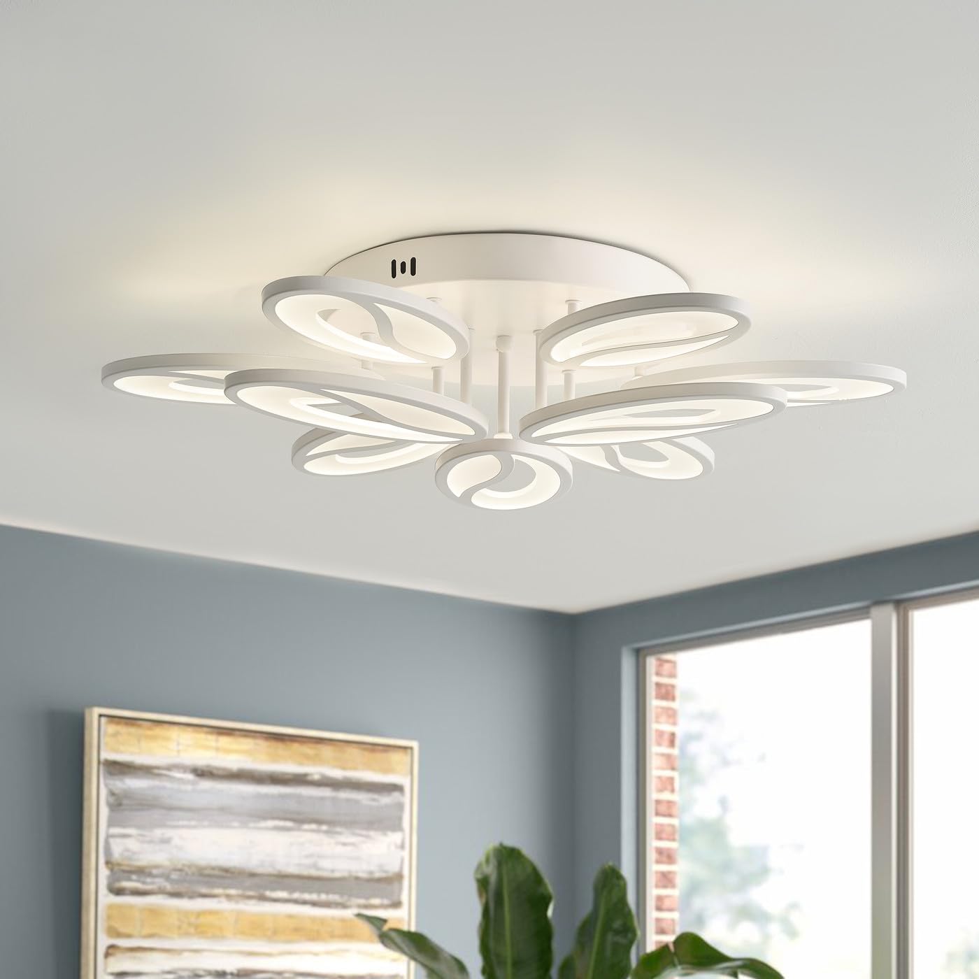 Lampa sufitowa LED, 25,59 cala, liść akrylowy, kwiat z pilotem, możliwość ściemniania 2800-6500 K, biała lampa sufitowa LED w pobliżu pokoju