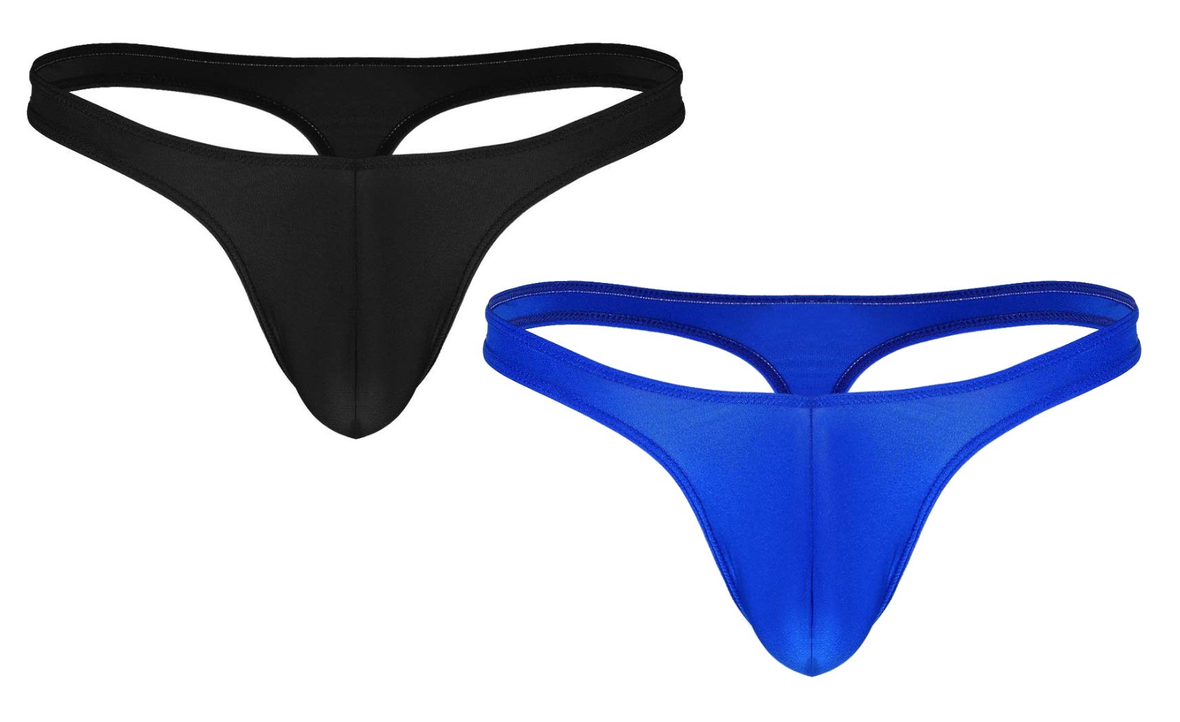 Men's Combo of Stretch Low Rise G-String Thong Sexy Bikini Style, Free Size Fit for S-M-L Waist, Black and Blue Color, 2 Pcs Combo
