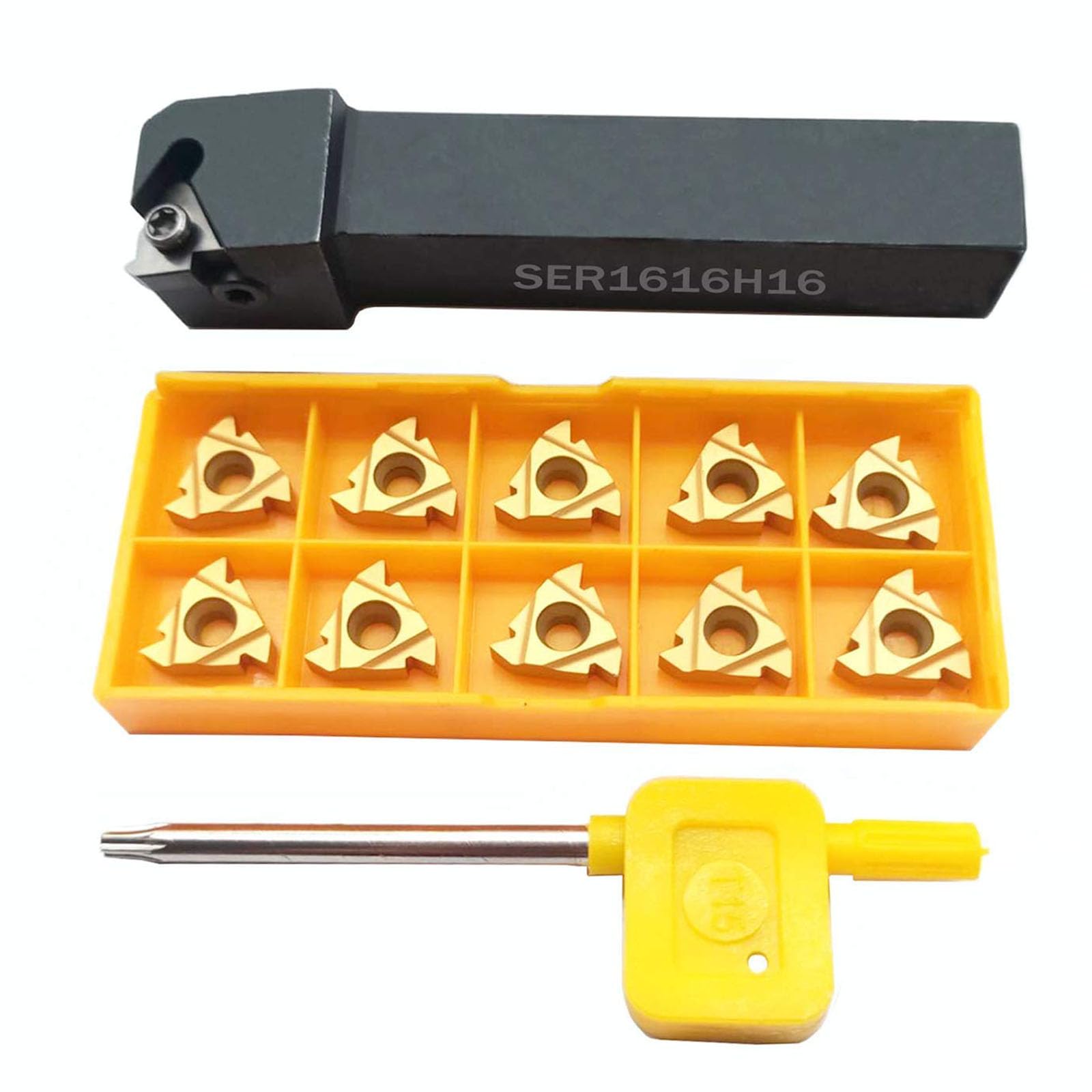 5/8" SER1616H16 Porte-outil de tournage en carbure de tungstène indexable avec 10 lames 16ER AG60 BP010 en carbure indexable.