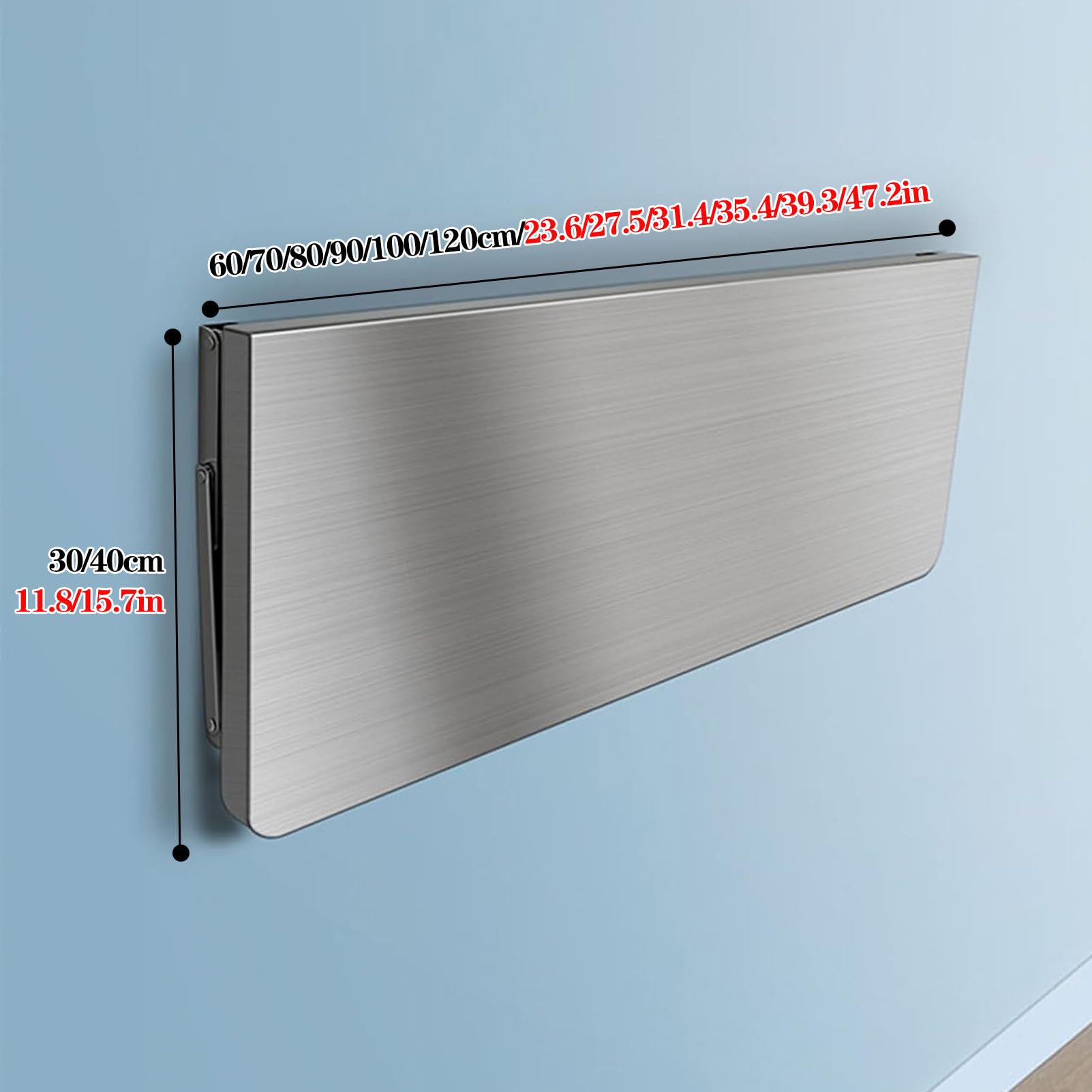 Wandtisch aus Edelstahl, verdickter Wandschreibtisch, Küchenregal, Wäscherei, klappbares Design, 0,8 mm gebürsteter Edelstahl, klappbare Platte aus Edelstahl,120x30cm/47.2x11.8in