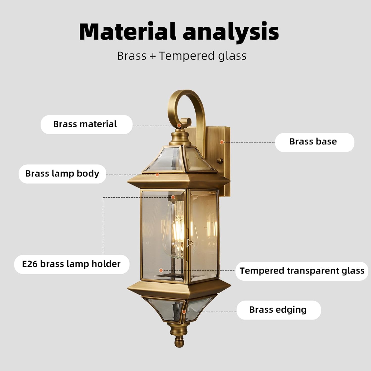 Brass Waterproof Exterior Wall Sconces 2-Pack - Rustproof Wall-Mounted Lanterns with E26 Socket, for Front Door Patio Yard