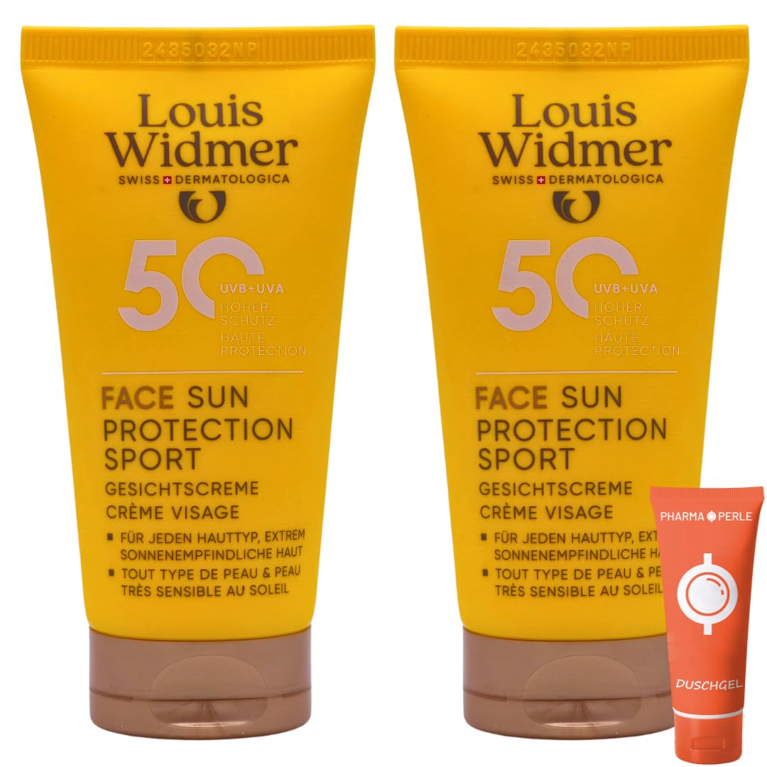 Louis Widmer Face Sun Protection Sport 50, 2x 50 ml I leichte, feuchtigkeitsspendende Gesichtsemulsion I extra wasserfest I schweissresistent I hoher UV-Schutz I Spar-Set plus Pharma-Perle give-away