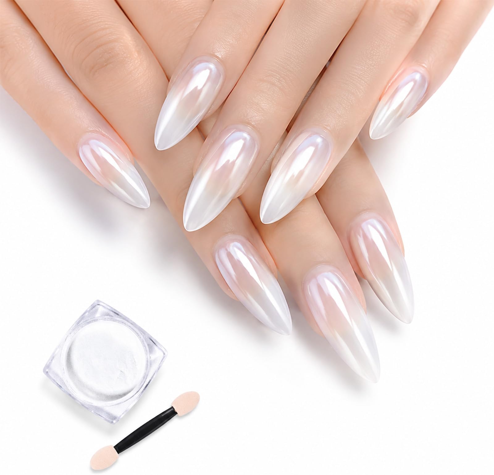 White Pearl Chrome Nail Powder,Mirror Effect Aurora Magic Pearlescent Nail Jewelry Glitter Powder Holographic Pigment, Symphony Mermaid Pearl Neon Ice Aurora Dust Nail Powder,DIY Nail Art Decorations