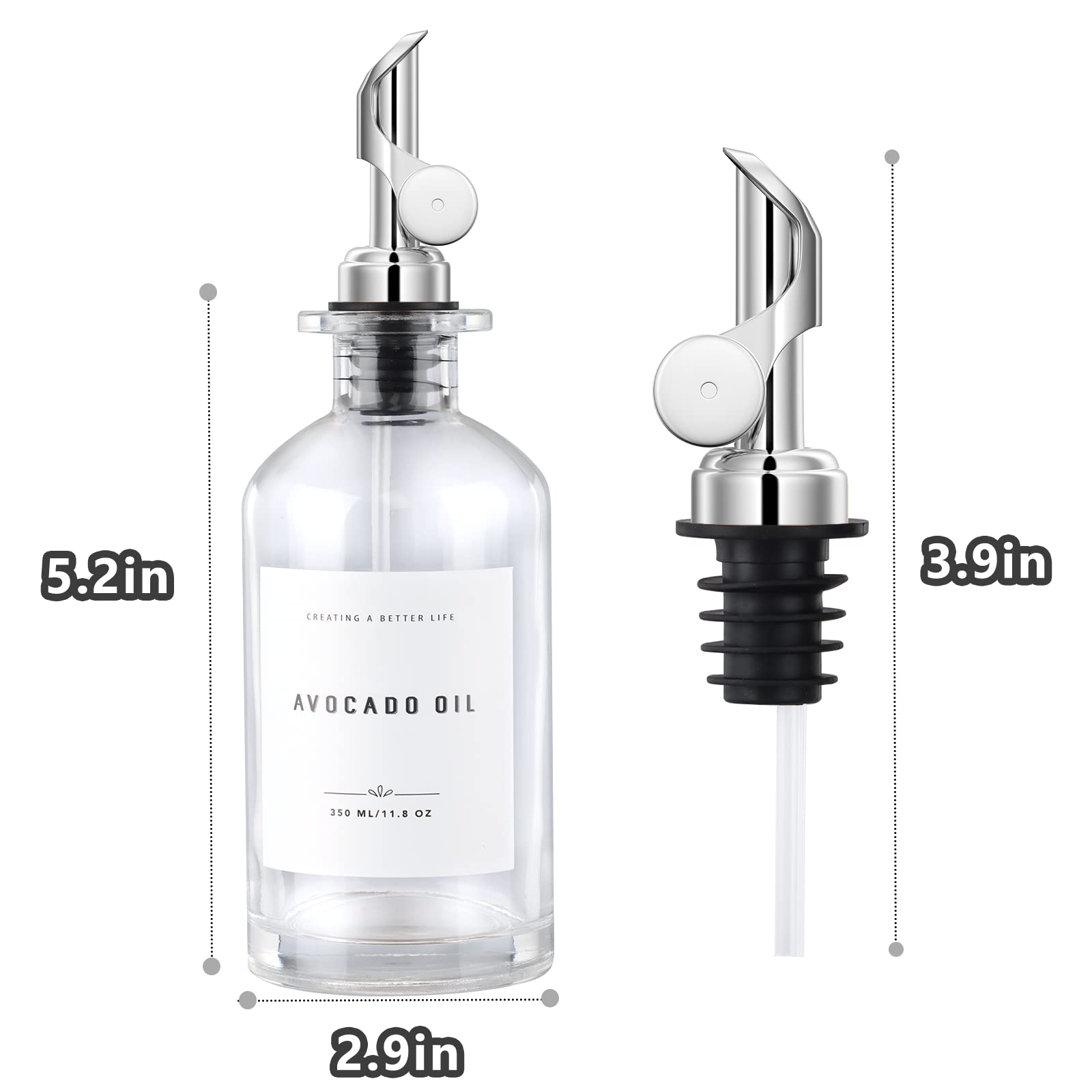 Olive Oil Dispenser Bottle with Bamboo Tray, GIXSEGIE Oil and Vinegar Dispenser Set w.Metal Pour Spout, Coffee Syrup Dispenser, Olive Oil Cruet Cooking Oil Dispenser, Oil Container Bottles for Kitchen