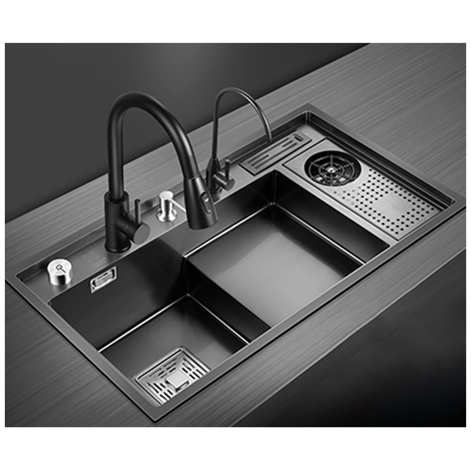 CSXSXAUO Stainless Steel Kitchen Sink with Multifunctional Step Bar, Ideal for Prep Work in RV or Home Kitchen, Compatible Top Mount Undermount Installation