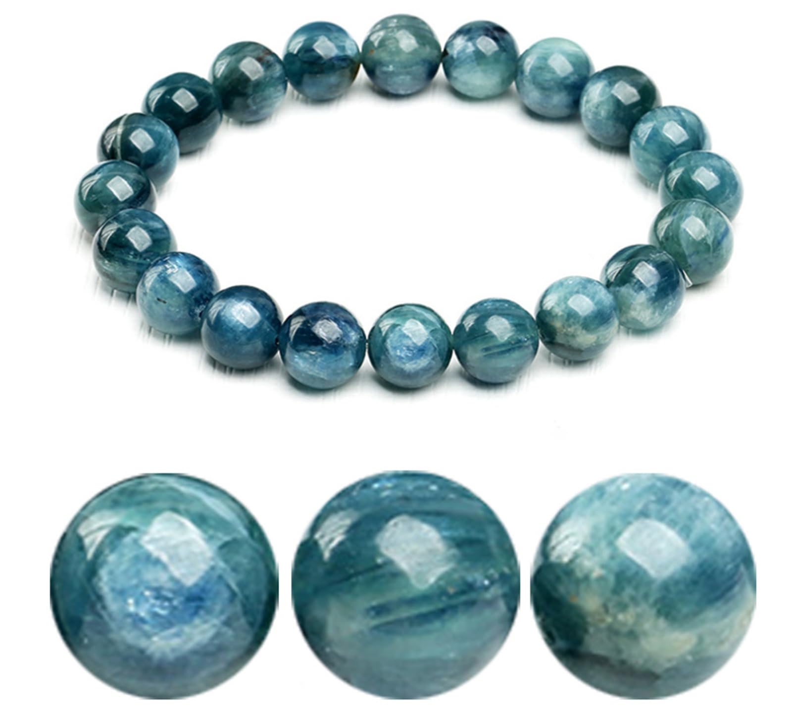 Bracciale Naturale in cianite Bicolore Verde e Blu – Bracciale Elasticizzato con Perline Rotonde in cianite Bicolore Blu-Verde – Gioielli in Cristallo curativo