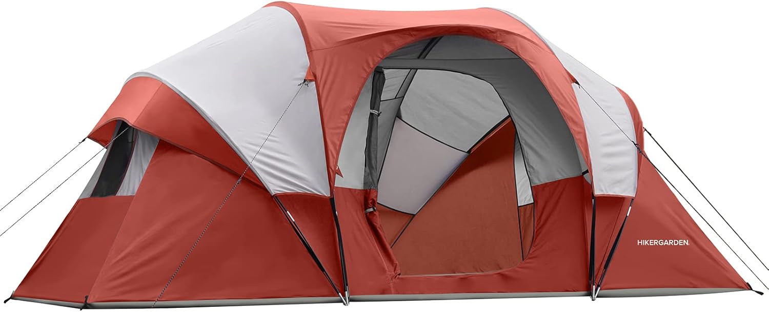 HIKERGARDEN 10 Person Camping Tent - Portable Easy Set Up Family Tent for Camp, Windproof Fabric Dome Tent Outdoor for Hiking, Backpacking, Traveling-14x11x74in(H)