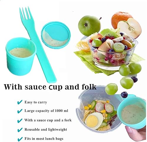 Miniatura 6 de Fresh Salad to Go - Juego de recipientes para ensalada con tenedor y soporte para aderezo de ensalada, recipiente de ensalada saludable, desayuno de