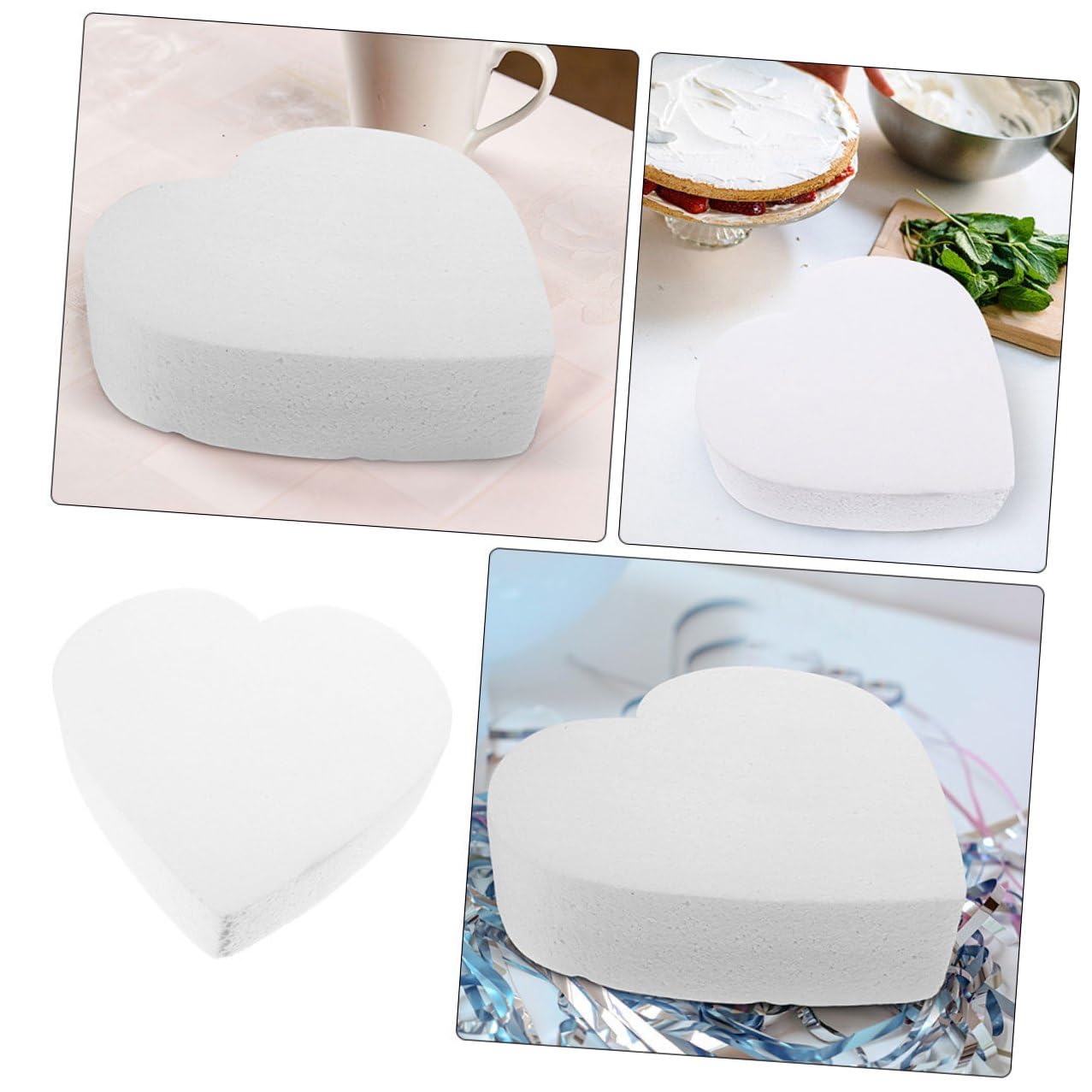 Ciieeo Moule à Gâteau en Mousse de Cœur 15 Cm, Mannequin à Gâteau Réutilisable, Modèle de Décoration pour Présentation et Entraînement Pâtisserie Mariage