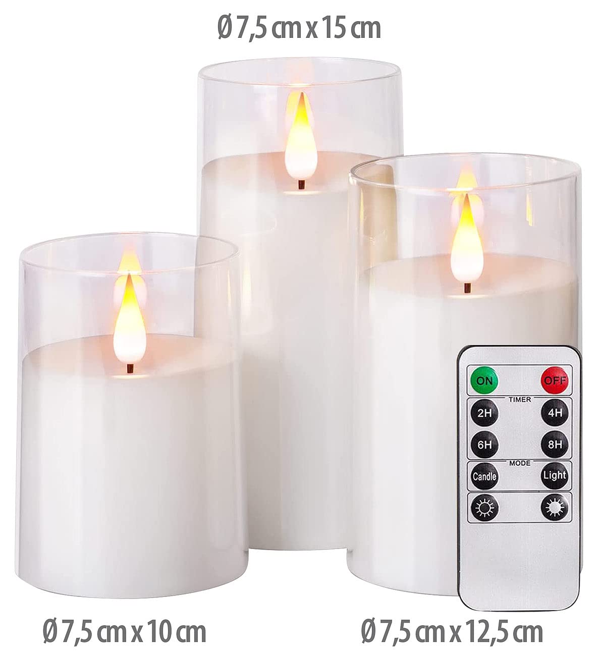 candele a led con telecomando: Set da 6 Candele LED in cera vera, con telecomando, diverse dimensioni, in vetro acrilico (realistiche, elettriche a cera, dimmer)