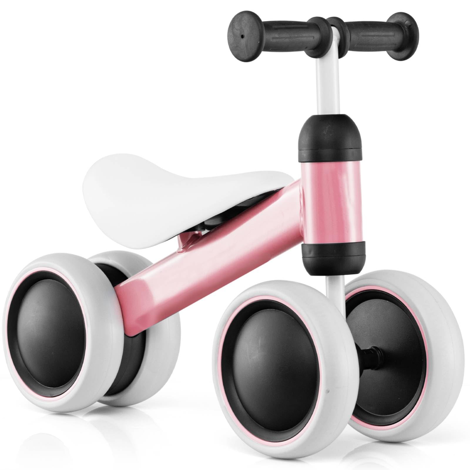 Maxmass Baby Balance Bike, Toddler First Bike with Ergonomic Handle & Padded Seat, No Pedal Infant Bicycle, 4 Wheels Kids Push Along Toy for 2 Years Old+ Boys Girls (Pink)