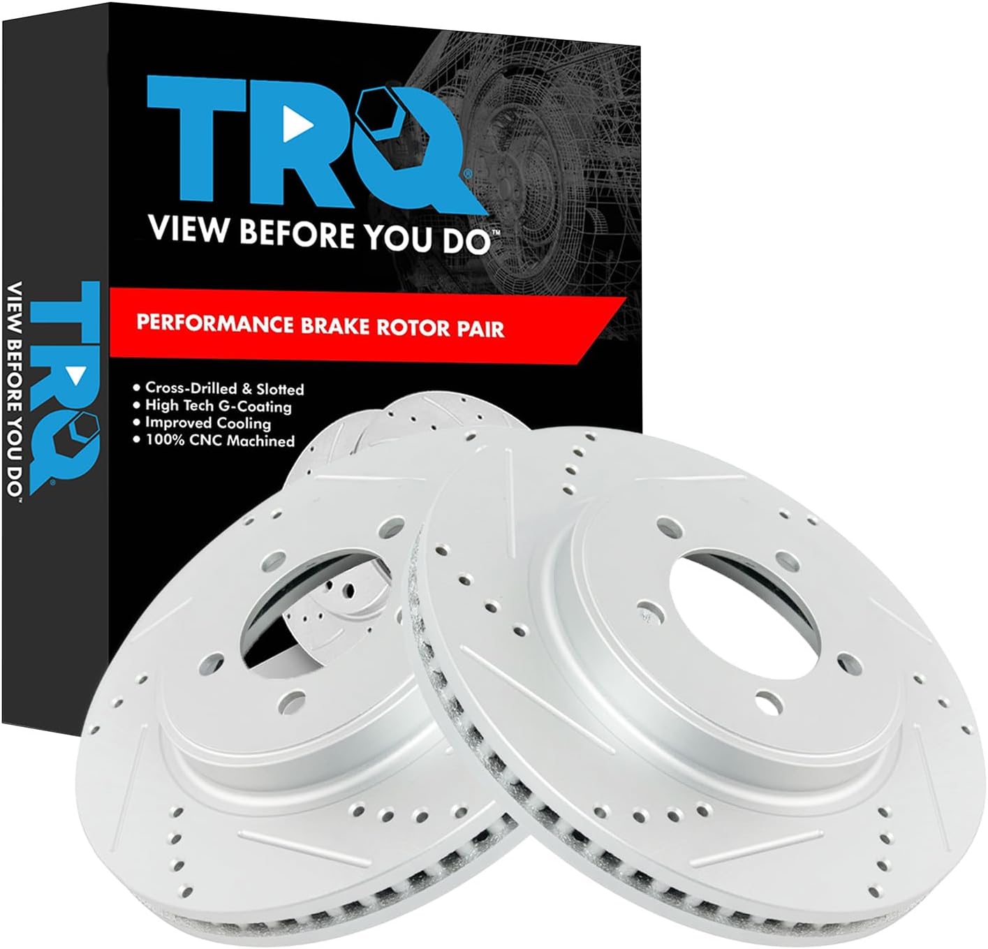 TRQ Front Performance Brake Rotors Set Premium G-Coated Cross Drilled & Slotted Compatible with 2006-2010 Ford Explorer 2007-2010 Explorer Sport Trac Mercury Mountaineer